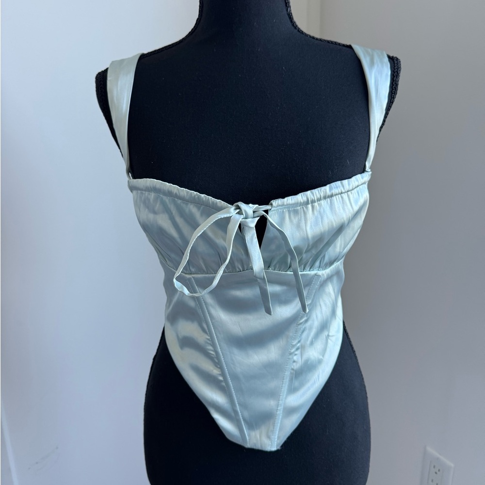Elegant Satin Corset Top in Light Blue